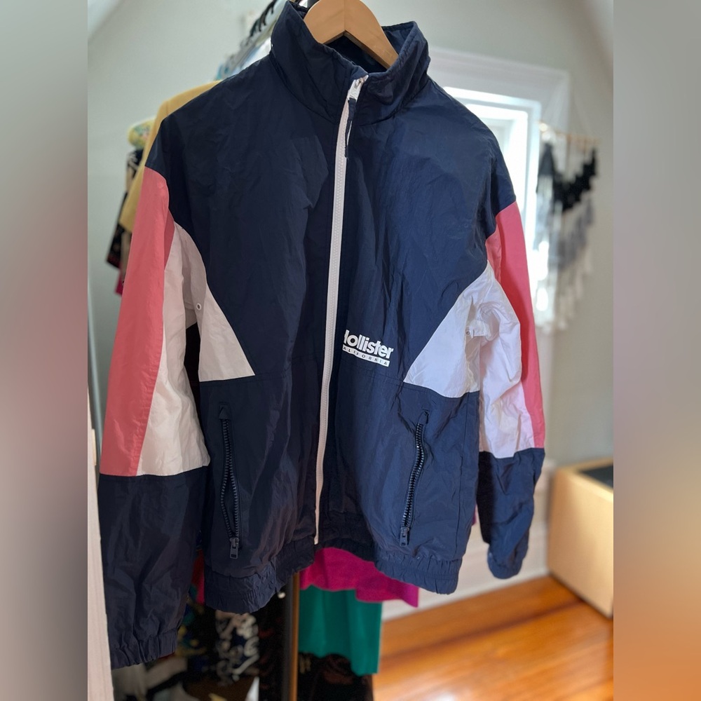 Retro-styled Hollister Cali Co-op multi-colored windbreaker jacket. Size SMALL.